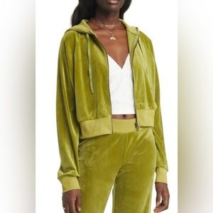NWT BP Velour Cropped Zip Up Hoodie  Color Olive Woodland Green Women Size S